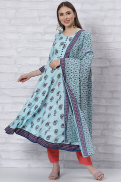 Sky Blue Kalidar Printed Suit Set image number 5
